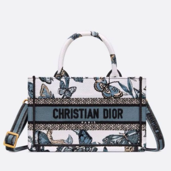 Dior Mini Book Tote con tracolla Toile de Jouy Mexico Ricamo Blu