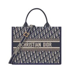 Replica Perfette Christian Dior Borsa tote media Dior Book Blu scuro Ricami Dior Oblique e pelle di vitello imitazioni