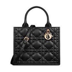 Replica Perfette Christian Dior Borsa tote Dior Book piccola Motivo Macrocannage nero con ciondoli D.I.O.R in metallo dalla finitura oro pallido imitazioni