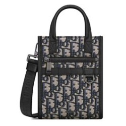 Replica Perfette Mini borsa tote Christian Dior Safari Nord-Sud Jacquard Dior Oblique blu scuro imitazioni