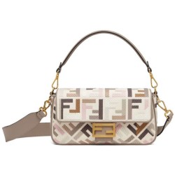 Miglior Prezzo Borsa Replica 1:1 Baguette Media Fendi Motivo FF Ricamato Multicolor 8BR600 Grigio 