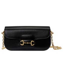 Replica Perfette  Perfetta a tracolla piccola Gucci Horsebit 1955 735178 Nera imitazioni