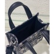 Mini borsa tote Christian Dior Safari Nord-Sud Jacquard Dior Oblique blu scuro