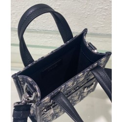 Mini borsa tote Christian Dior Safari Nord-Sud Jacquard Dior Oblique blu scuro