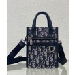Mini borsa tote Christian Dior Safari Nord-Sud Jacquard Dior Oblique blu scuro