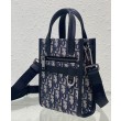 Mini borsa tote Christian Dior Safari Nord-Sud Jacquard Dior Oblique blu scuro