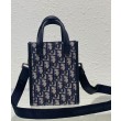 Mini borsa tote Christian Dior Safari Nord-Sud Jacquard Dior Oblique blu scuro