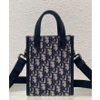 Mini borsa tote Christian Dior Safari Nord-Sud Jacquard Dior Oblique blu scuro