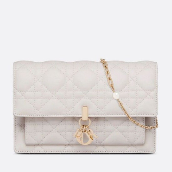 Pochette Dior Lady Dior con catena Cannage bianca