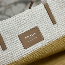 fedele Prada Borse Replica Alta Qualità tote grande Prada all'uncinetto in filato effetto rafia Beige/Bianco qualità specchio Replica Perfette fedele Prada Borse Alta Qualità tote grande Prada all'uncinetto in filato effetto rafia Beige/Bianco imitazioni