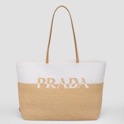 Replica Perfette fedele Prada Borse  Alta Qualità tote grande Prada all'uncinetto in filato effetto rafia Beige/Bianco imitazioni