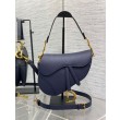 Borse Firmate Replica Saddle Dior con tracolla in pelle di vitello granulata blu indaco