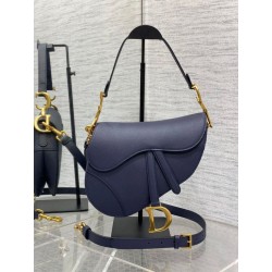 Borse Firmate Replica Saddle Dior con tracolla in pelle di vitello granulata blu indaco