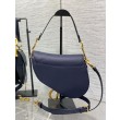 Borse Firmate Replica Saddle Dior con tracolla in pelle di vitello granulata blu indaco