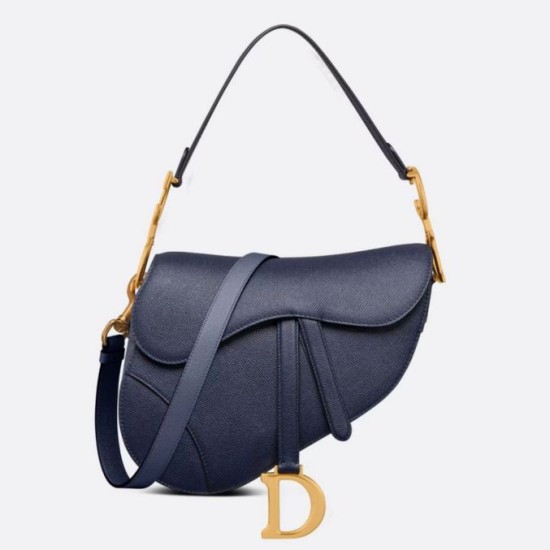 Borse Firmate Replica Saddle Dior con tracolla in pelle di vitello granulata blu indaco