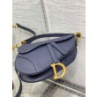 Borse Firmate Replica Saddle Dior con tracolla in pelle di vitello granulata blu indaco