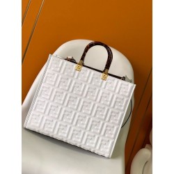 Borsa shopper Fendi Sunshine piccola/media con motivo FF in rilievo 3D-Texture Bianca