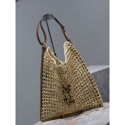 Borsa Shopping YSL Saint Laurent Oxalis Rafia Macramè Marrone