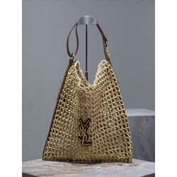 Borsa Shopping YSL Saint Laurent Oxalis Rafia Macramè Marrone