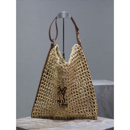Borsa Shopping YSL Saint Laurent Oxalis Rafia Macramè Marrone