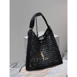 Qualità superiore replica Shopping YSL Saint Laurent Oxalis Rafia Macramè Nera