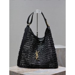 Qualità superiore replica Shopping YSL Saint Laurent Oxalis Rafia Macramè Nera