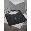 Qualità superiore replica Shopping YSL Saint Laurent Oxalis Rafia Macramè Nera