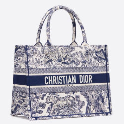 Borsa Replica 1:1 tote Dior piccola a libro Toile De Jouy con motivo tela blu