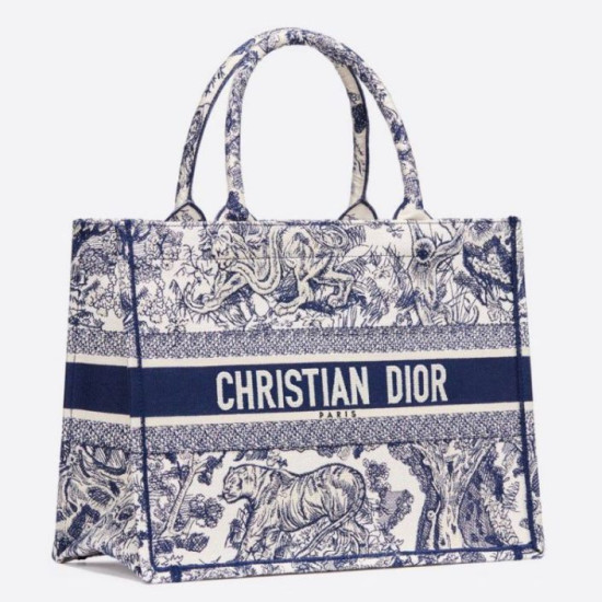 Borsa Replica 1:1 tote Dior piccola a libro Toile De Jouy con motivo tela blu