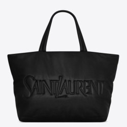 Borsa tote imbottita larga YSL Saint Laurent in nappa nera