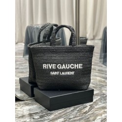 Imitazioni borse griffate tote YSL Saint Laurent Rive Gauche all'uncinetto in rafia nera