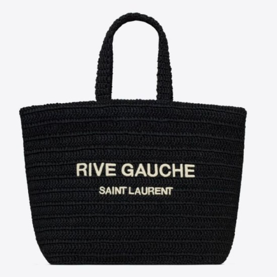 Imitazioni borse griffate tote YSL Saint Laurent Rive Gauche all'uncinetto in rafia nera