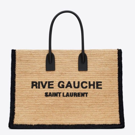 Imitazioni borse griffate tote YSL Saint Laurent Rive Gauche Rafia beige e