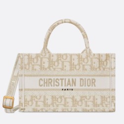 Replica Perfette Borsa Dior Mini Book Tote con tracolla Borsa Dior Ricamo Dior Oblique color oro imitazioni