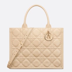 Borsa Replica 1:1 Dior Media Book Tote con tracolla Dior Macrocannage Beige