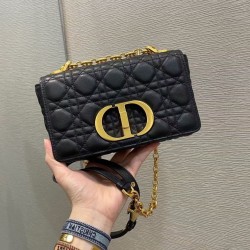 Borse Replica Dior piccola Caro in pelle di vitello Cannage nera qualità specchio Replica Perfette Borse Dior piccola Caro in pelle di vitello Cannage nera imitazioni