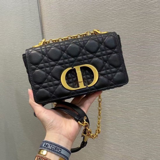 Replica Perfette Borse  Dior piccola Caro in pelle di vitello Cannage nera imitazioni