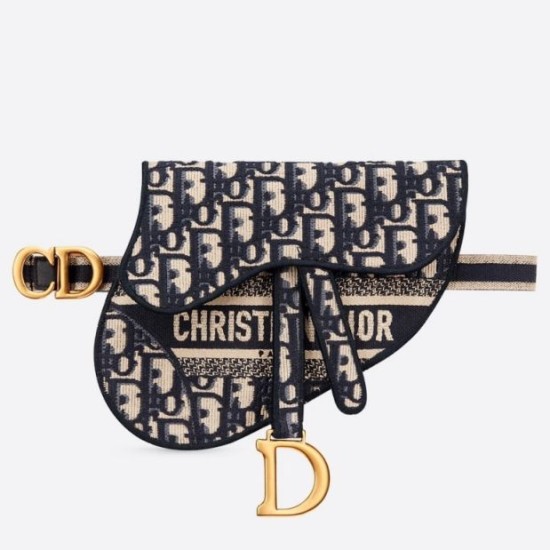 Dior Saddle Pouch Marsupio Oblique Tela Blu
