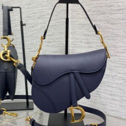 Borse Firmate Replica Saddle Dior con tracolla in pelle di vitello granulata blu indaco qualità specchio Replica Perfette Borse Firmate Saddle Dior con tracolla in pelle di vitello granulata blu indaco imitazioni