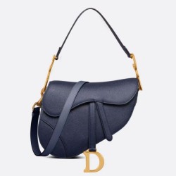 Replica Perfette Borse Firmate  Saddle Dior con tracolla in pelle di vitello granulata blu indaco imitazioni