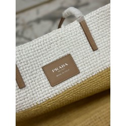 fedele Prada Borse Replica Alta Qualità tote grande Prada all'uncinetto in filato effetto rafia Beige/Bianco