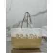 fedele Prada Borse Replica Alta Qualità tote grande Prada all'uncinetto in filato effetto rafia Beige/Bianco