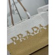 fedele Prada Borse Replica Alta Qualità tote grande Prada all'uncinetto in filato effetto rafia Beige/Bianco