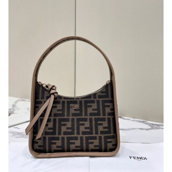 Fendi Mini Fendessencehobo Fendi Bag Miniborsa in tessuto FF Marrone