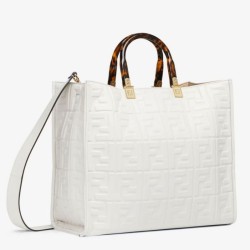 Replica Perfette Borsa shopper Fendi Sunshine piccola/media con motivo FF in rilievo 3D-Texture Bianca imitazioni