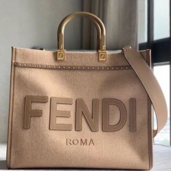 Borse Firmate Replica shopper media Fendi Sunshine in flanella marrone qualità specchio Replica Perfette Borse Firmate shopper media Fendi Sunshine in flanella marrone imitazioni