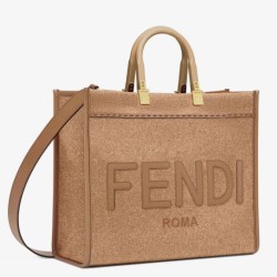 Replica Perfette Borse Firmate  shopper media Fendi Sunshine in flanella marrone imitazioni