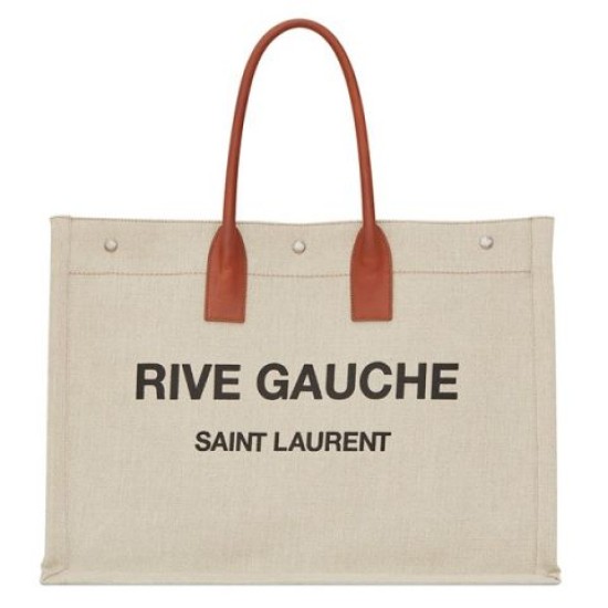 Imitazione Borsa tote YSL Saint Laurent Rive Gauche con manico marrone chiaro