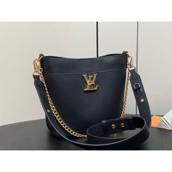 Replica Perfette Borsa Louis Vuitton con lucchetto e passeggio M24006 Granulata nera imitazioni