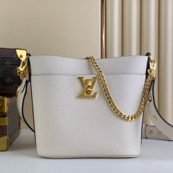 Replica Perfette Borsa LV con lucchetto e passeggio granulata M24638 bianca imitazioni